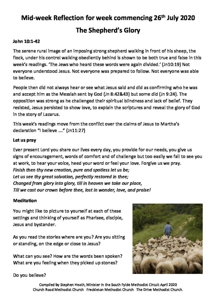 Methodist Daily Reflection Readings week commencing 2nd August and this week’s Reflection – The ...