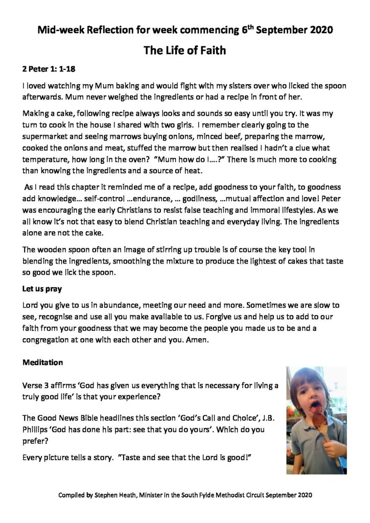 Methodist Daily Reflection Stephen’s letter, BBC Services, Worship opportunities this week ...