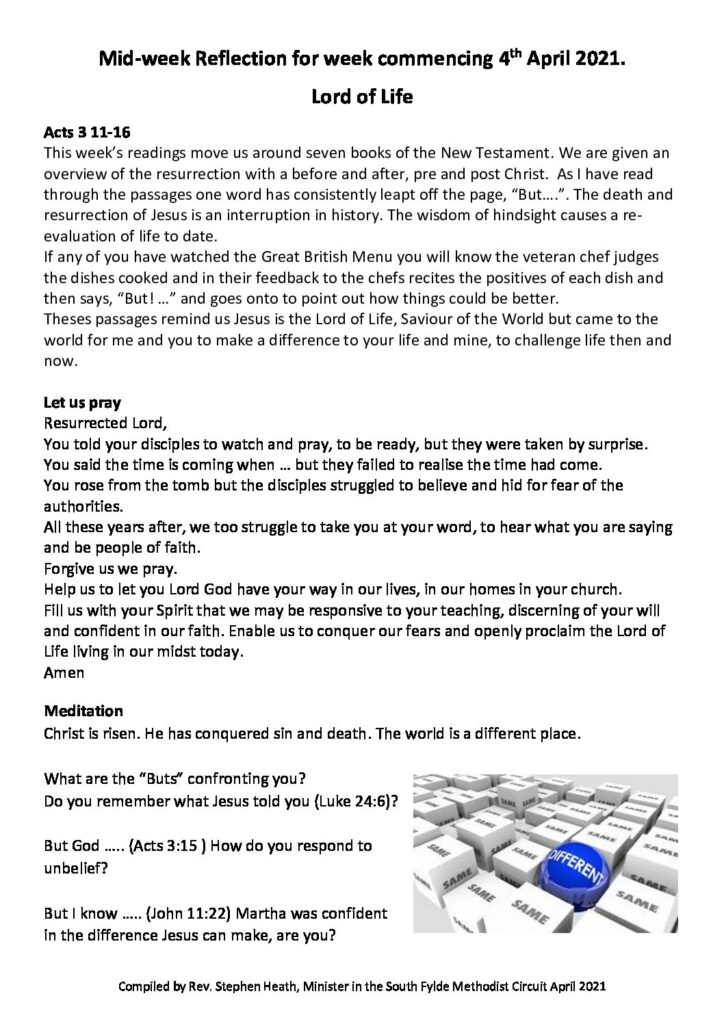 Methodist Daily Reflection We are open for Worship This Sunday 11th April, Stephens letter and ...