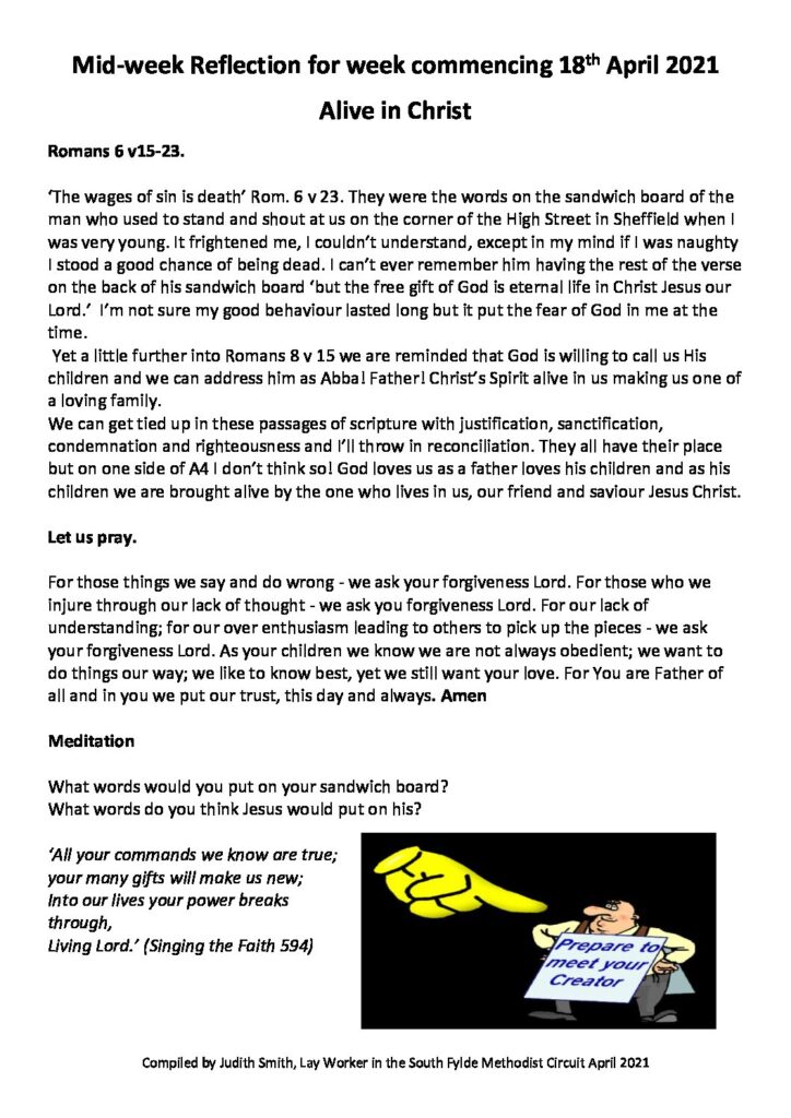 Methodist Daily Reflection Open for Worship Sunday 25th April. Stephens letter and this weeks ...